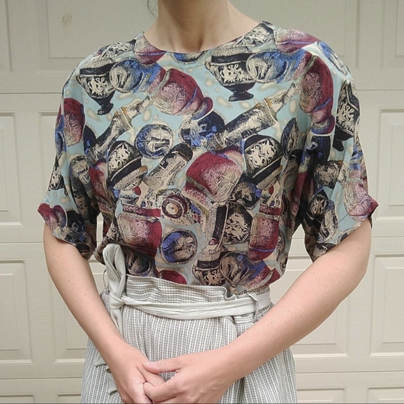 Vintage | Tops | Vintage Urn Print Blouse Shell 98s 80s M | Poshmark